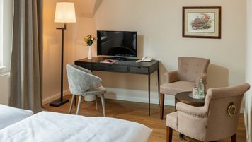 Sitzecke mit Fernseher im Hotelzimmer